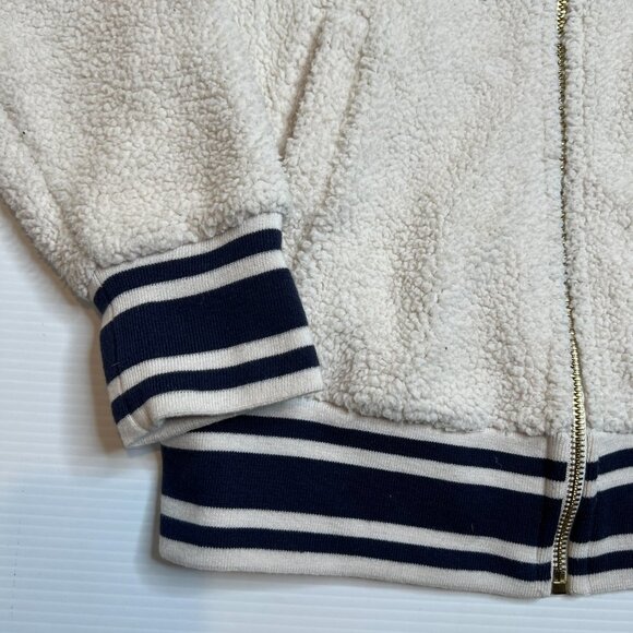 Champion Womens Sherpa Fleece Varsity Bomber Zip Jacket Cream Navy Stripe XS - Picture 2 of 11